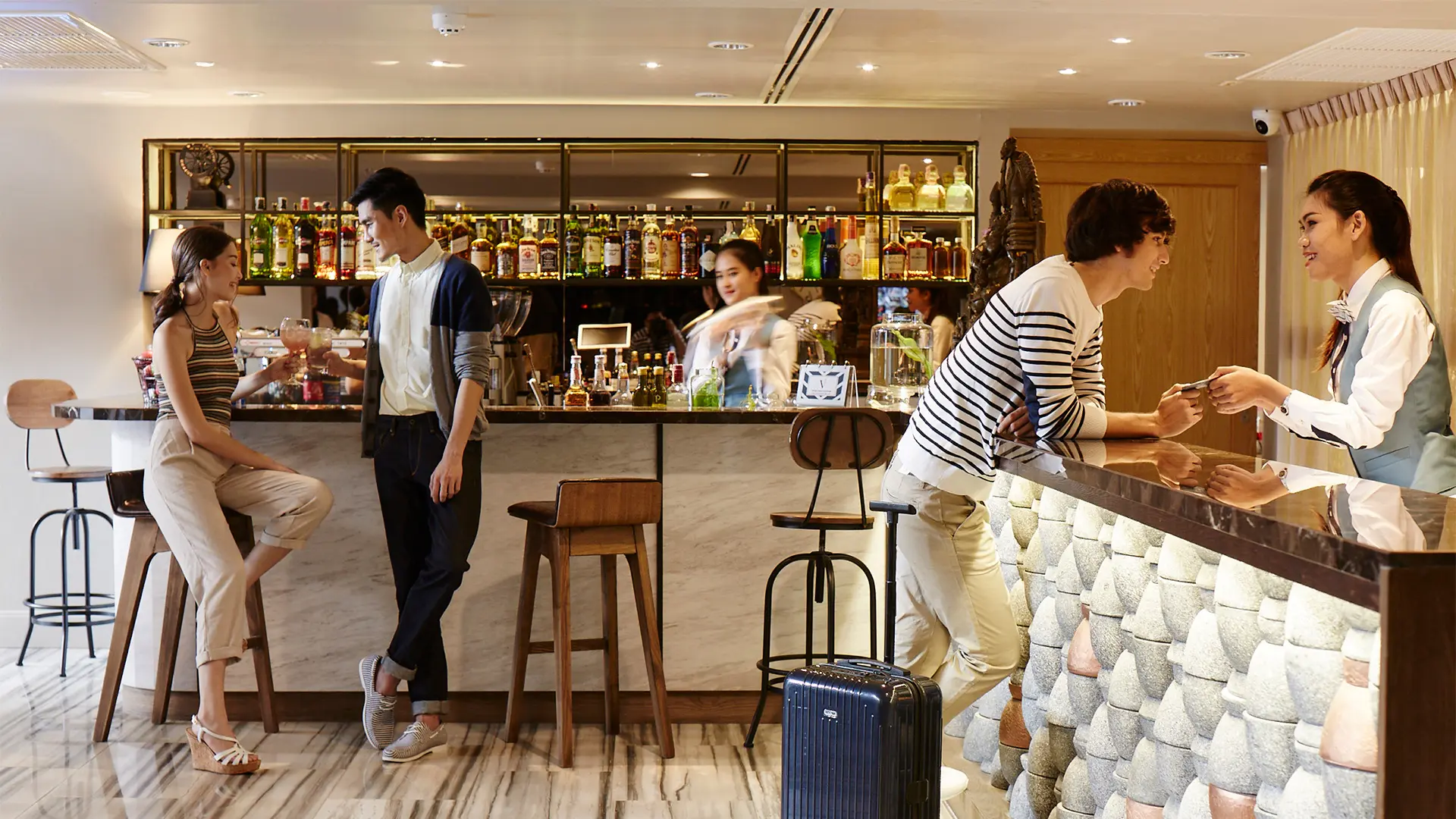 Vintage-style lobby at Vince Hotel Bangkok Pratunam